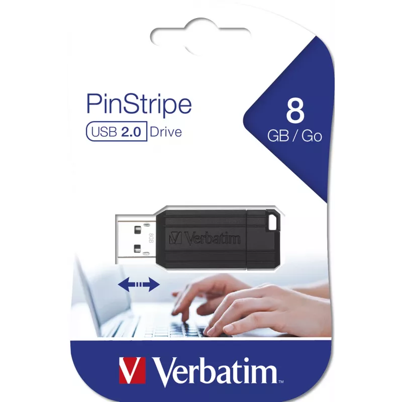 USB zibatmiņas disks Verbatim 8 GB USB Type-A PinStripe melns