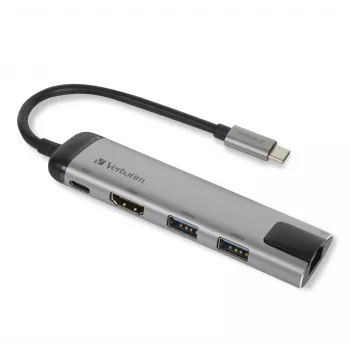 Verbatim 49141 klēpjdatora dokstacija/portu replikators USB 3.2 Gen 1 (3.1 Gen 1) Type-C Melna, Sudraba
