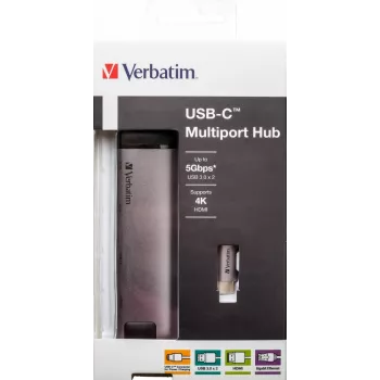 Verbatim 49141 klēpjdatora dokstacija/portu replikators USB 3.2 Gen 1 (3.1 Gen 1) Type-C Melna, Sudraba