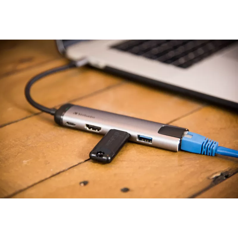 Verbatim 49141 klēpjdatora dokstacija/portu replikators USB 3.2 Gen 1 (3.1 Gen 1) Type-C Melna, Sudraba