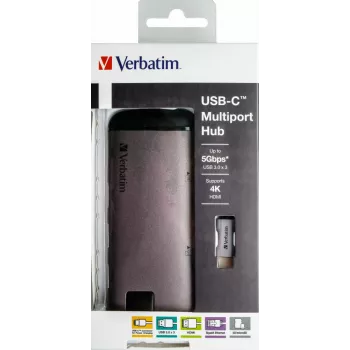 Verbatim 49142 klēpjdatora dokstacija/portu replikators USB 3.2 Gen 1 (3.1 Gen 1) Type-C melns, sudrabains