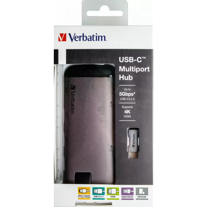 Verbatim 49142 klēpjdatora dokstacija/portu replikators USB 3.2 Gen 1 (3.1 Gen 1) Type-C melns, sudrabains