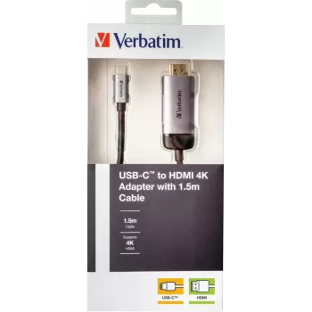 Verbatim 49144 video kabeļa adapteris 1,5 m USB Type-C HDMI melns, sudrabains