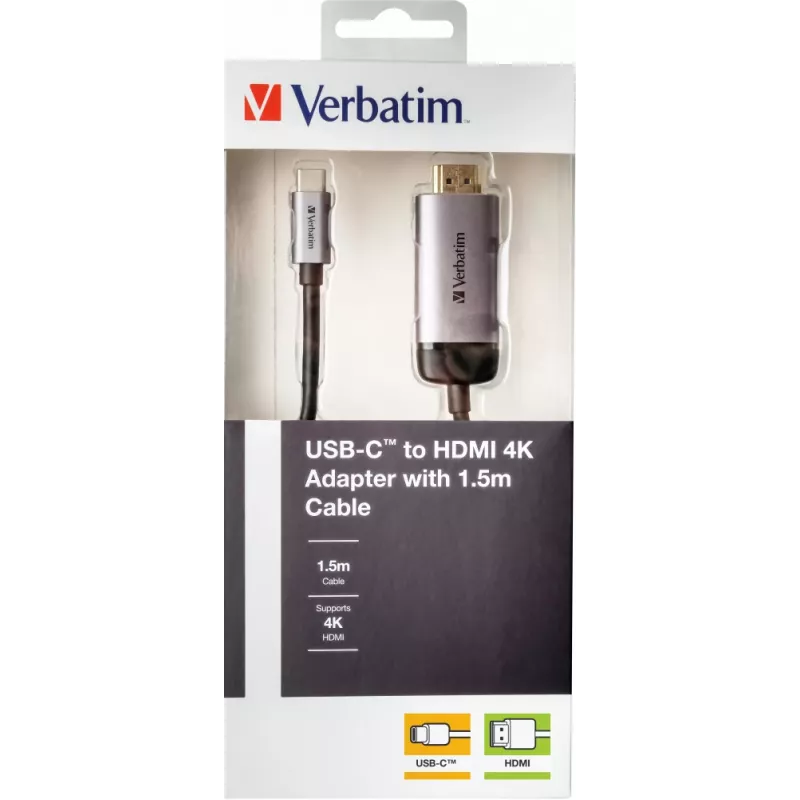Verbatim 49144 video kabeļa adapteris 1,5 m USB Type-C HDMI melns, sudrabains