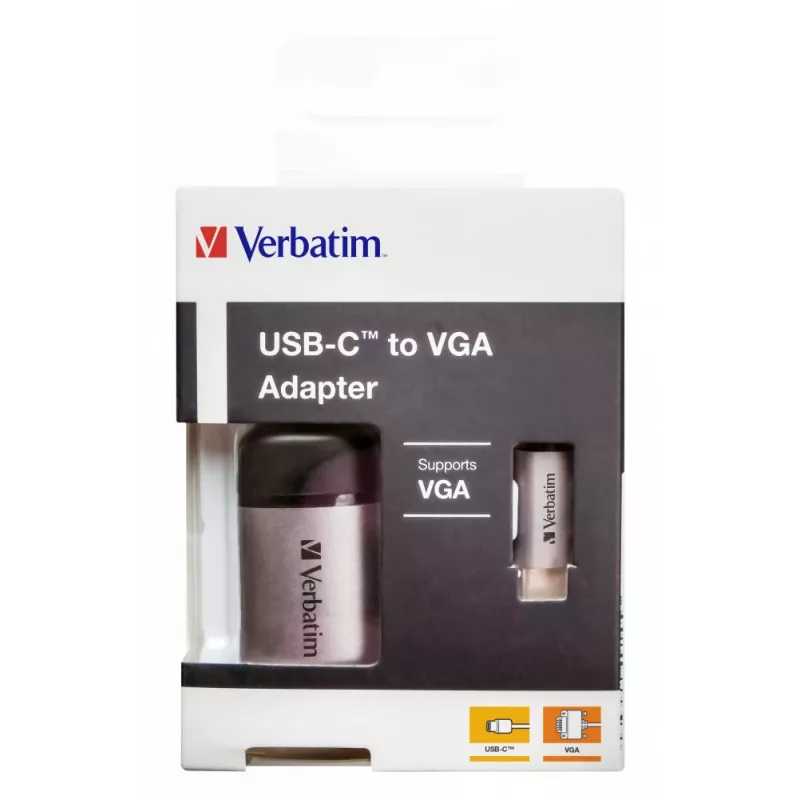 Verbatim 49145 video kabeļa adapteris 0.01 m USB Type-C VGA (D-Sub) Melns, Sudrabs