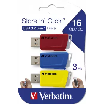 Verbatim Store 'n' Click - USB 2.0 Drive 3.2 GEN1 - 3x16 GB - sarkana/zila/dzeltena