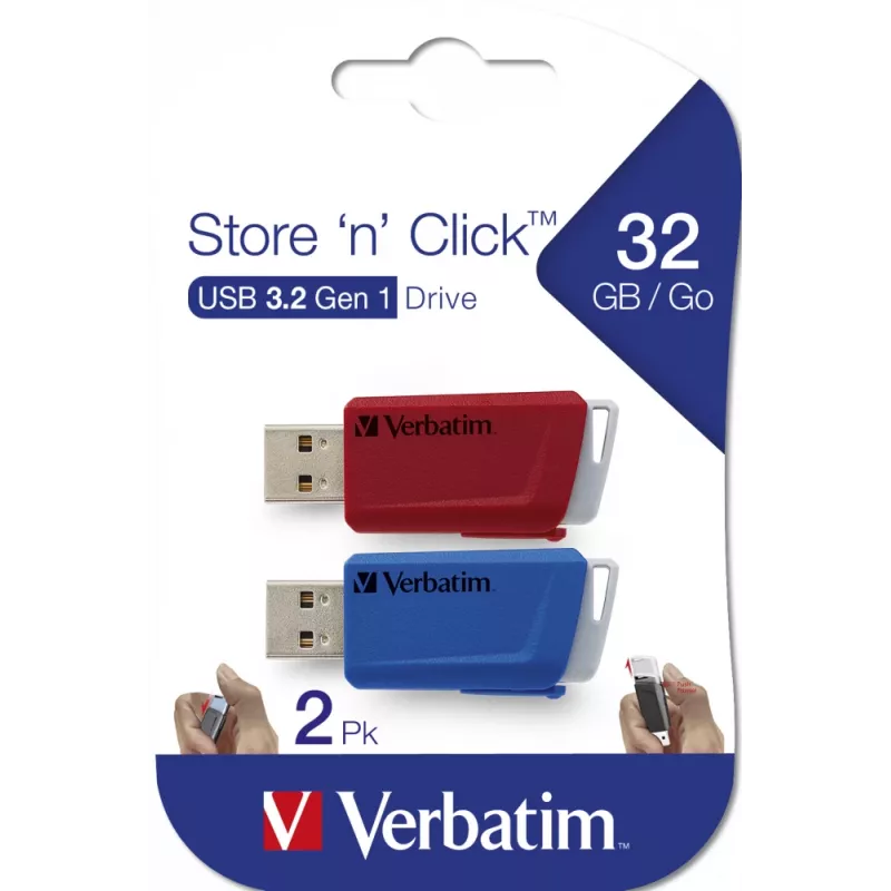 Verbatim Store 'n' Click - USB 2.0 disks 3.2 GEN1 - 2x32 GB - sarkans/zils