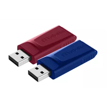 Verbatim Slider - USB diskdzinis - 2x32 GB - zils/sarkans, 32 GB, USB Type-A, 2.0, bīdāms, 8 g, zils, sarkans