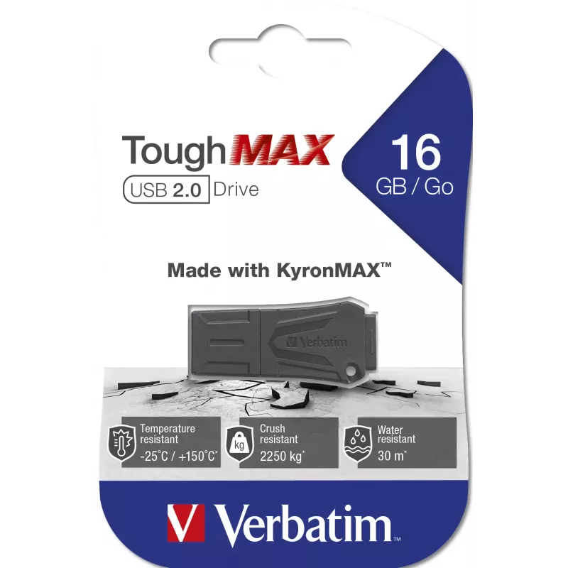 Verbatim ToughMAX - USB zibatmiņa 16 GB - melna, 16 GB, USB Type-A, 2.0, vāciņš, 7 g, melna