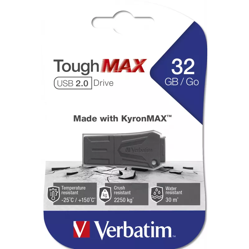Verbatim ToughMAX - USB atmiņa 32 GB - melna, 32 GB, USB Type-A, 2.0, vāciņš, 7 g, melna