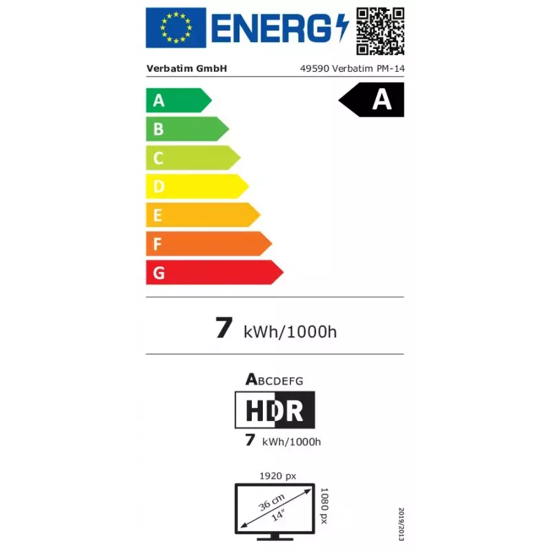 Verbatim 49590 datora monitors 35,6 cm (14 collas) 1920 x 1080 pikseļi Full HD LCD melns