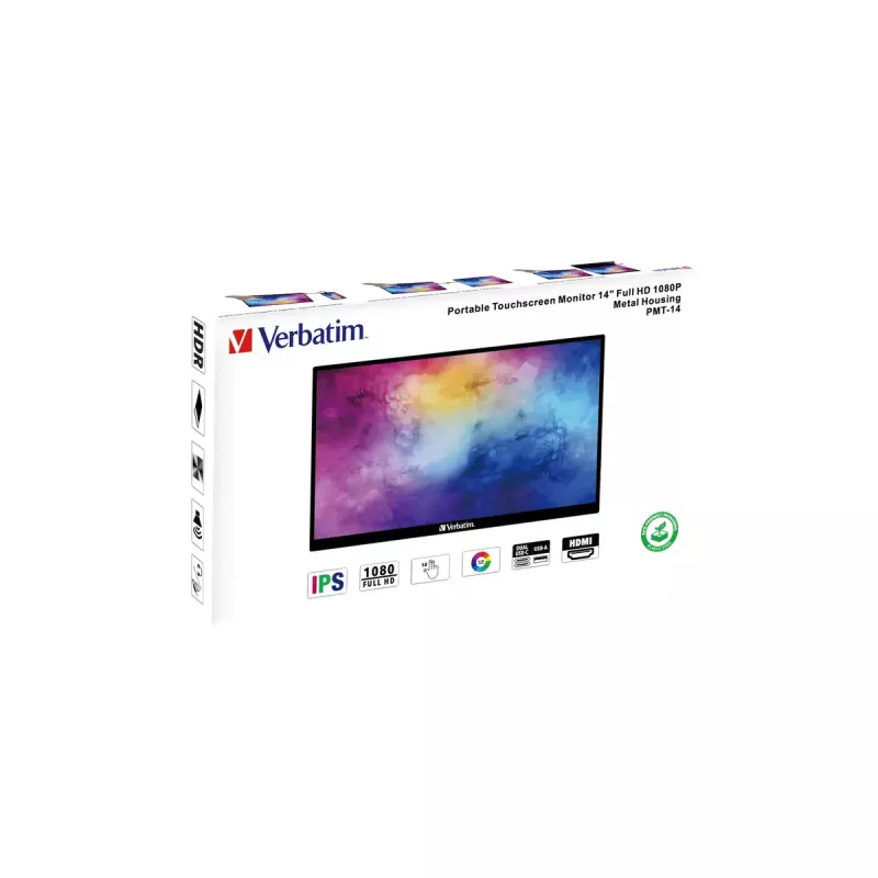 Verbatim 49591 datora monitors 35,6 cm (14 collas) 1920 x 1080 pikseļi Full HD LCD skārienjutīgs Melns