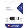 Verbatim Nano - USB 2.0 disks ar Micro USB adapteri, 32 GB - melns