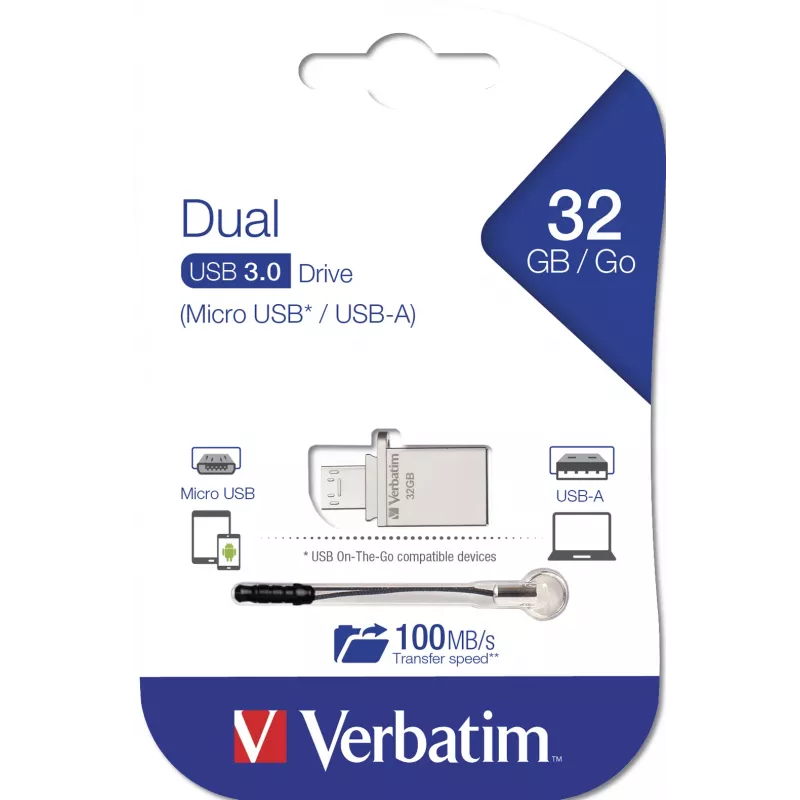 Verbatim Store 'n' Go OTG Micro USB zibatmiņa 32 GB USB Type-A / Micro-USB 3.2 Gen 1 (3.1 Gen 1) Sudraba