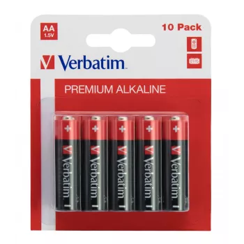 Verbatim AA sārma baterijas, vienreizlietojama baterija, AA, sārma, 1,5 V, 10 gab., melns, sarkans