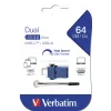 Verbatim Dual - USB 3.0 disks 64 GB - USB-C / USB-A - zils, 64 GB, USB Type-A / USB Type-C, 3.2 Gen 1 (3.1 Gen 1), bez vāciņa, 3,6 g, melns, zils, sudraba