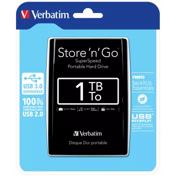 Verbatim Store 'n' Go USB 3.0 pārnēsājamais cietais disks 1TB melns, 1 TB, 2,5 collas, 5400 RPM, melns
