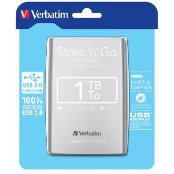 Verbatim Store 'n' Go USB 3.0 portatīvais cietais disks 1TB sudraba