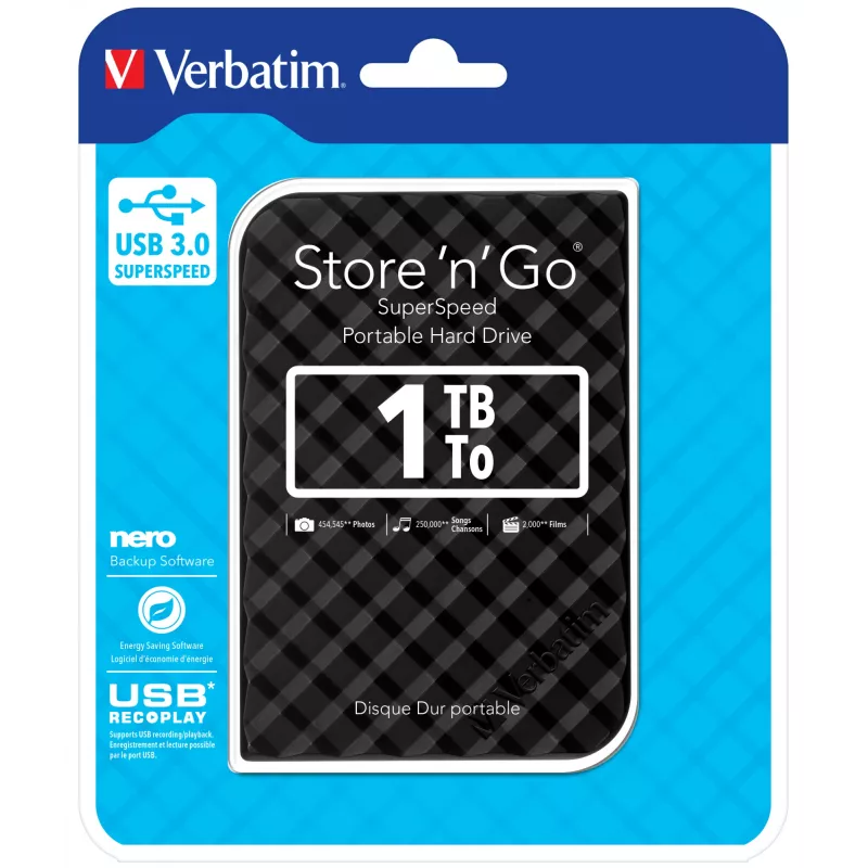 Verbatim Store 'n' Go USB 3.0 cietais disks 1 TB, melns
