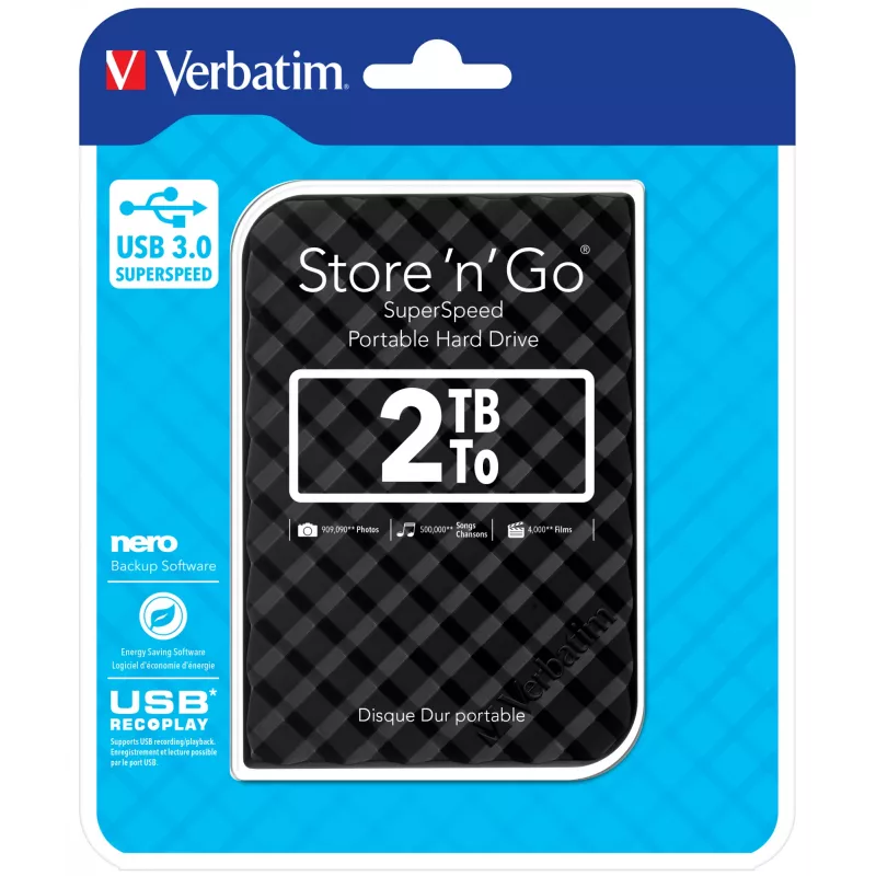 Verbatim Store 'n' Go USB 3.0 cietais disks 2TB melns