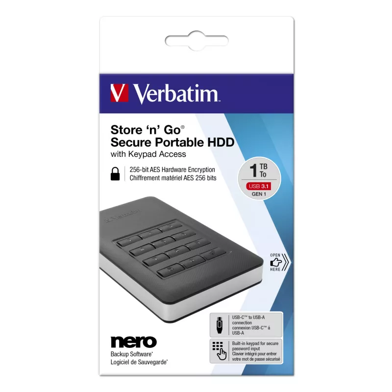 Verbatim Store 'n' Go Secure Portable HDD ar tastatūras piekļuvi 2TB