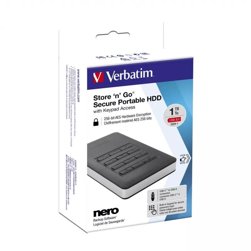 Verbatim Store 'n' Go Secure Portable HDD ar tastatūras piekļuvi 2TB