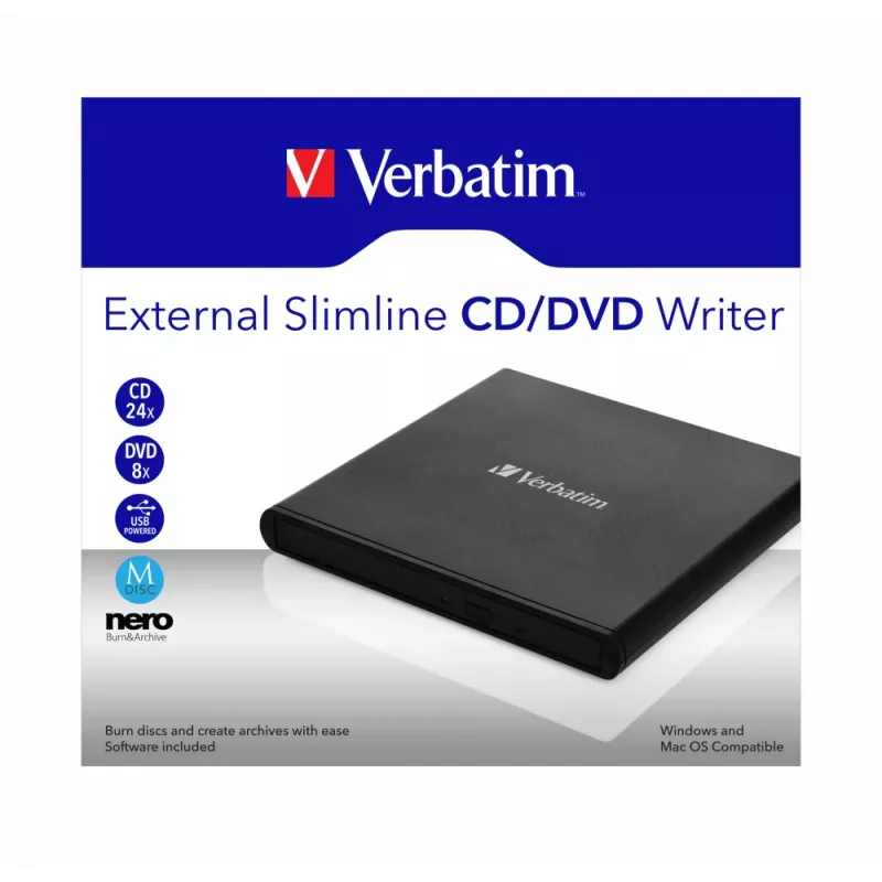 Verbatim External Slimline CD/DVD Writer optiskais diskdzinis DVD±RW melns