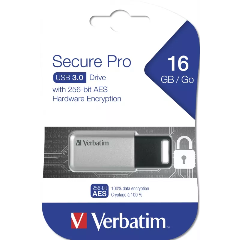Verbatim Secure Pro - USB 3.0 disks 16 GB - sudraba