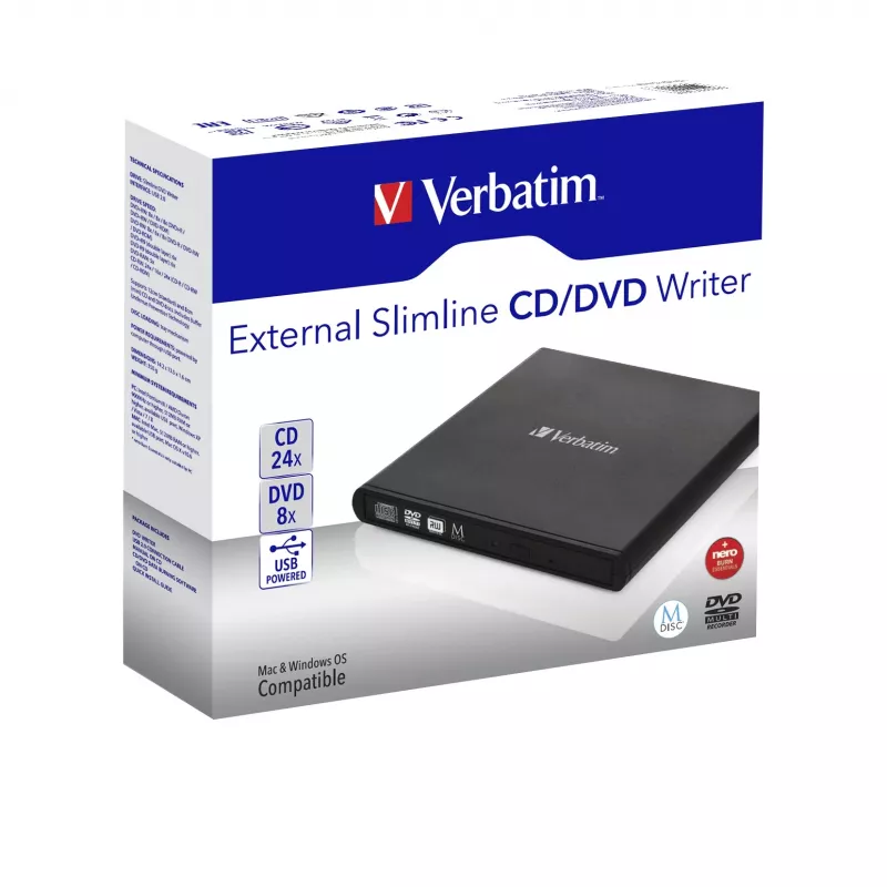Verbatim Slimline CD/DVD optiskais diskdzinis DVD-RW melns