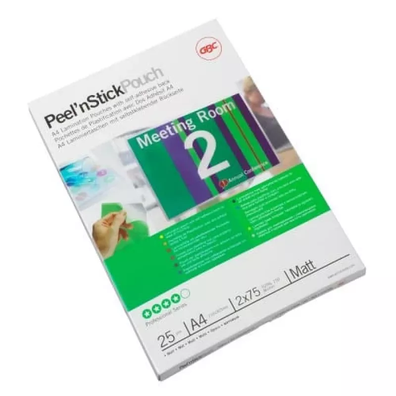 GBC Laminēšanas plēves kabatiņa A4, lipīga, matēta, 75 mikroni, spīdīga, A4, 0,15 mm, 25 gab.