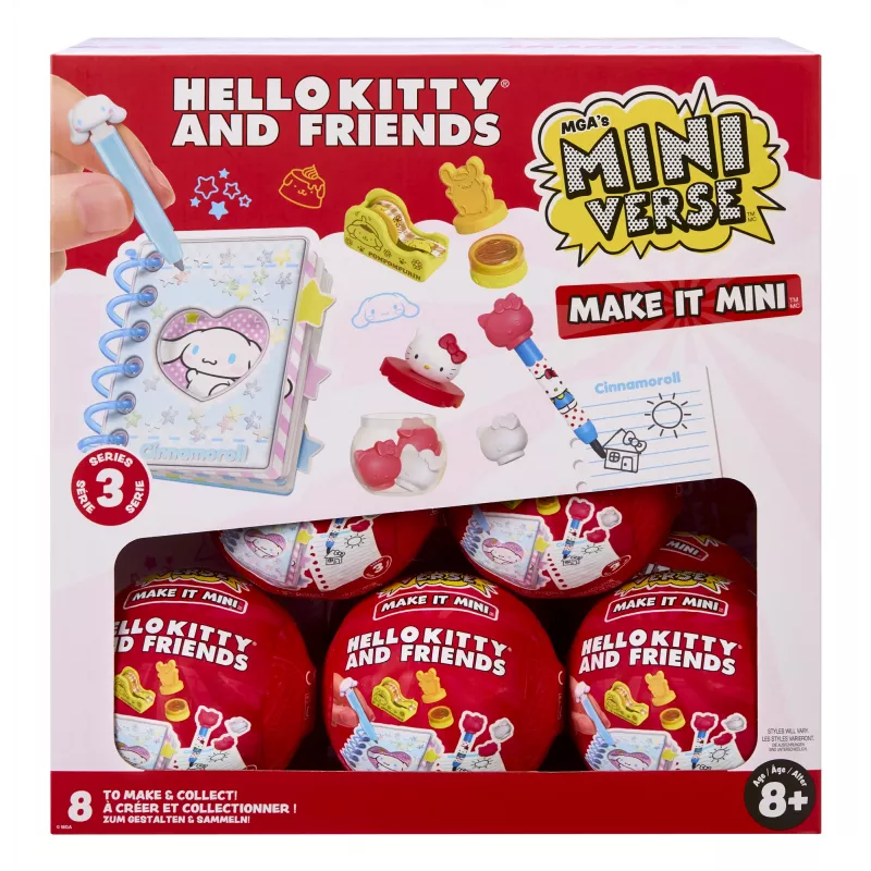 Miniverse Make It Mini Hello Kitty and Friends Series 3, 8 gadi, Hello Kitty, Daudzkrāsains, Plastmasa, Sveķi