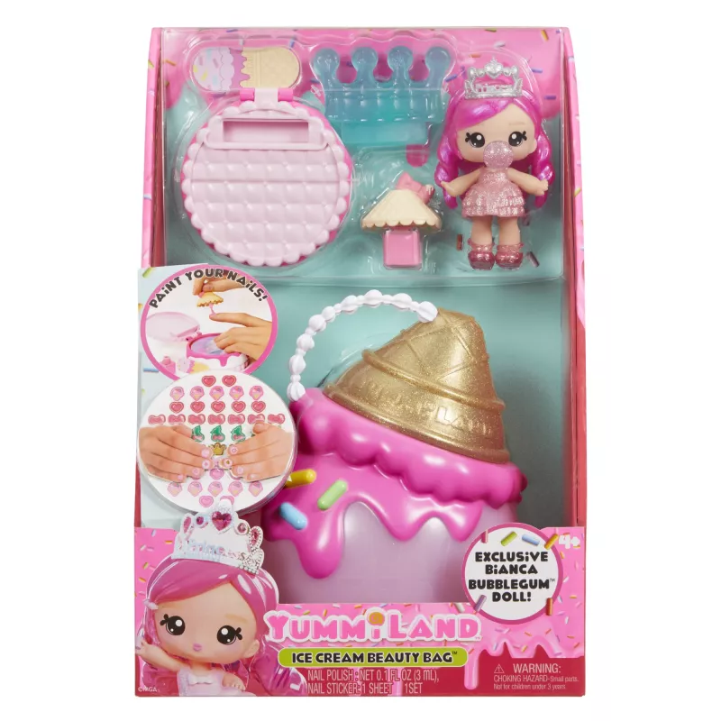 MGA Entertainment Yummiland skaistuma somiņas rotaļu komplekts + lūpu spīduma lelle - saldējuma skaistuma somiņa