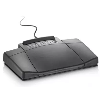 Philips LFH2210 analogā transkripcijas pēdas vadība ar trīs pedāļu dizainu un 3,5 mm spraudni saderīgu Philips transkripcijas sistēmu vadībai.