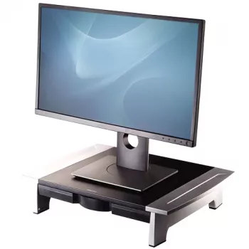 Fellowes Computer Monitor Stand with 5 Height Adjustments - Office Suites Monitor Riser with Storage Tray - Ergonomic Adjustable Monitor Stand for Computers - Max Weight 36KG/Max Size 28 inch - Graphite