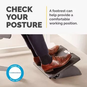 Fellowes Kāju balsts zem galda - Office Suites zem galda kāju balsts, ergonomisks kāju balsts ar 3 augstuma regulēšanas pozīcijām un antibakteriālu tehnoloģiju - Kāju balsta krēsls birojam un mājām - Melns