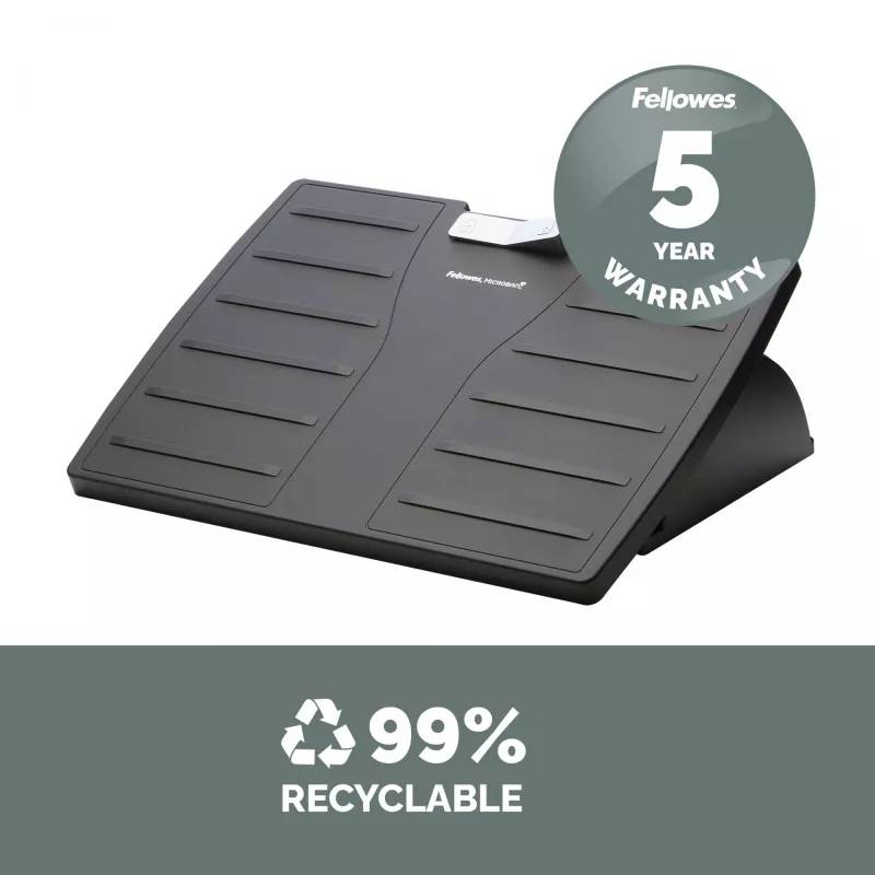 Fellowes Kāju balsts zem galda - Office Suites zem galda kāju balsts, ergonomisks kāju balsts ar 3 augstuma regulēšanas pozīcijām un antibakteriālu tehnoloģiju - Kāju balsta krēsls birojam un mājām - Melns
