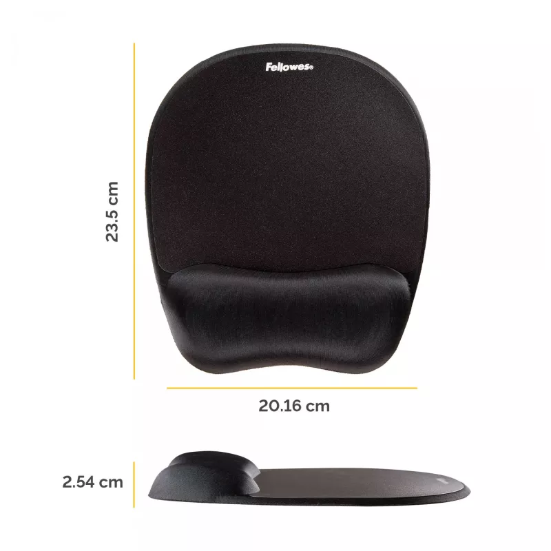 Fellowes peles paklājiņš ar plaukstas balstu, atmiņas putu peles paliktnis, ergonomisks peles paklājiņš, melns
