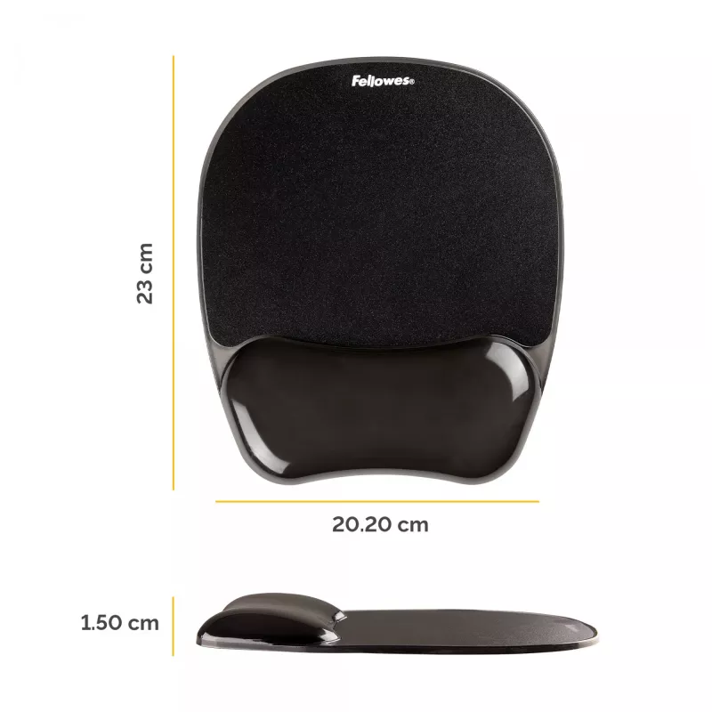 Peļu paliktnis Fellowes Crystals Gel ar gēla plaukstas balstu, melns, 202×230 mm, 340 g