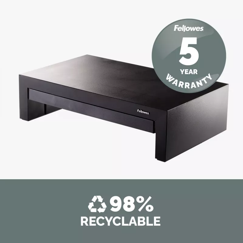 Fellowes datoru monitora statīvs ar 3 augstuma regulēšanas pozīcijām - Designer Suites monitoru paaugstinājums ar glabāšanas paplāti - Ergonomisks regulējams monitora statīvs datoriem - Maksimālais svars 18 kg / maksimālais izmērs 21 colla - melns/pērļains