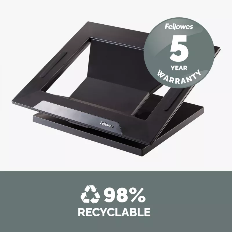 Fellowes Designer Suites klēpjdatora pacēlājs, klēpjdatora statīvs, melns, plastmasa, 43,2 cm (17 collas), 11,3 kg, FIRA International, EN ISO 9241-5
