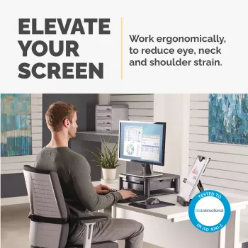 Fellowes Computer Monitor Stand with 3 Height Adjustments - Premium Monitor Riser Plus with kabelis Management - Ergonomic Adjustable Monitor Stand for Computers - Max Weight 36KG/Max Size 21 inch - Graphite