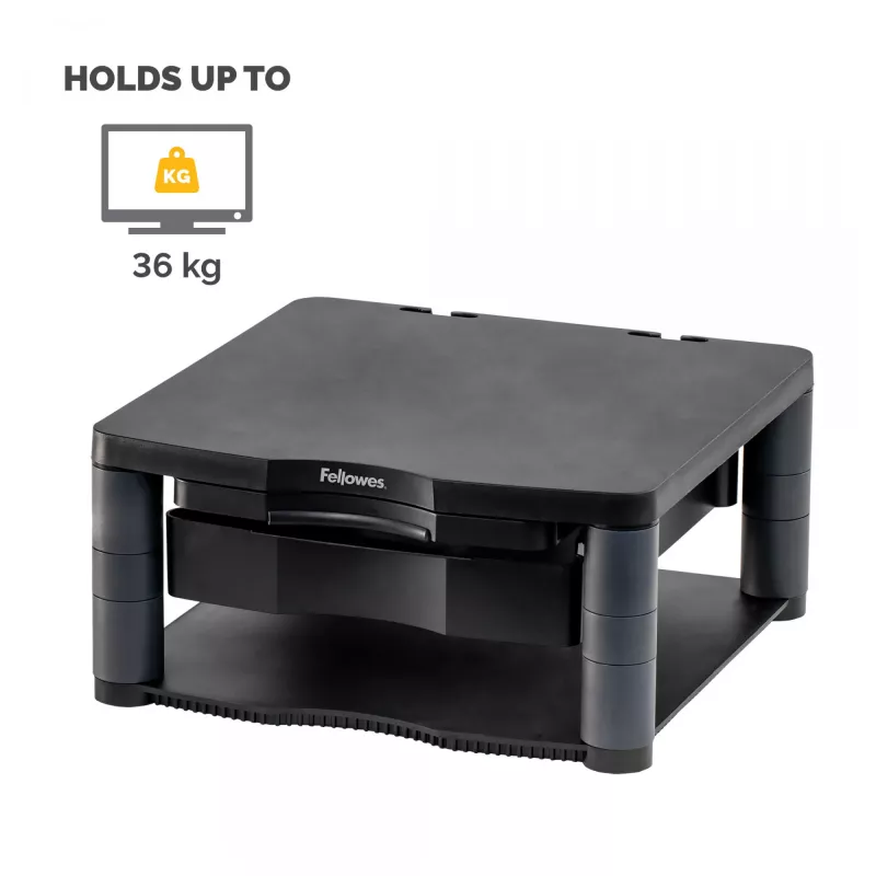 Fellowes Computer Monitor Stand with 3 Height Adjustments - Premium Monitor Riser Plus with kabelis Management - Ergonomic Adjustable Monitor Stand for Computers - Max Weight 36KG/Max Size 21 inch - Graphite