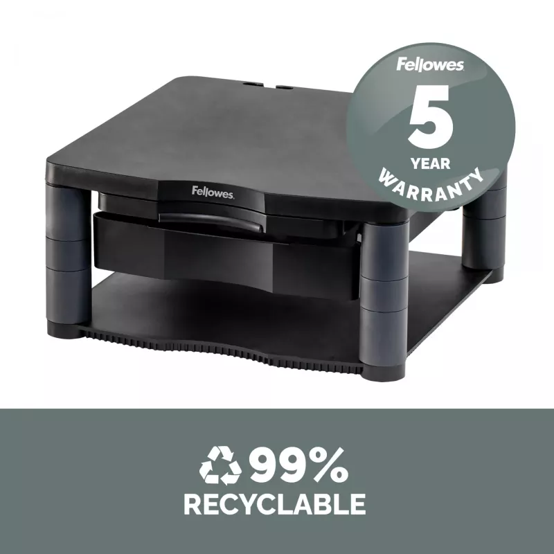 Fellowes Computer Monitor Stand with 3 Height Adjustments - Premium Monitor Riser Plus with kabelis Management - Ergonomic Adjustable Monitor Stand for Computers - Max Weight 36KG/Max Size 21 inch - Graphite