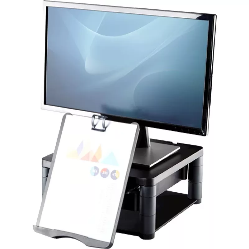 Fellowes Computer Monitor Stand with 3 Height Adjustments - Premium Monitor Riser Plus with kabelis Management - Ergonomic Adjustable Monitor Stand for Computers - Max Weight 36KG/Max Size 21 inch - Graphite
