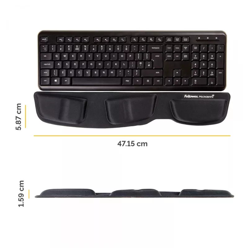 Fellowes tastatūra Wrist Rest - Health-V plaukstas balsts ar antibakteriālu aizsardzību - ergonomisks plaukstas balsts datoriem, klēpjdatoriem, mājas biroja lietošanai - melna