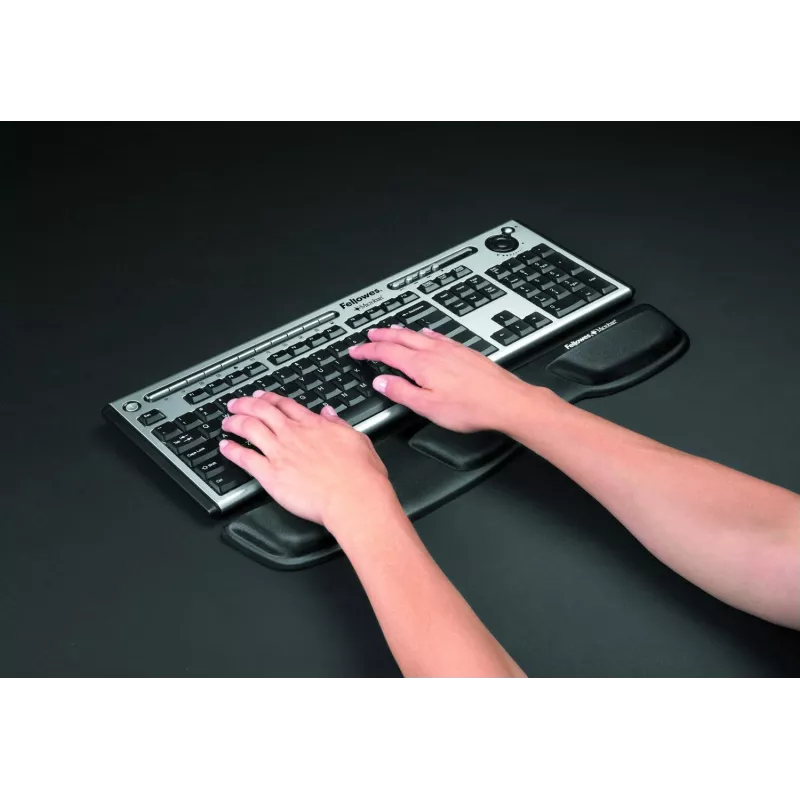 Fellowes tastatūra Wrist Rest - Health-V plaukstas balsts ar antibakteriālu aizsardzību - ergonomisks plaukstas balsts datoriem, klēpjdatoriem, mājas biroja lietošanai - melna