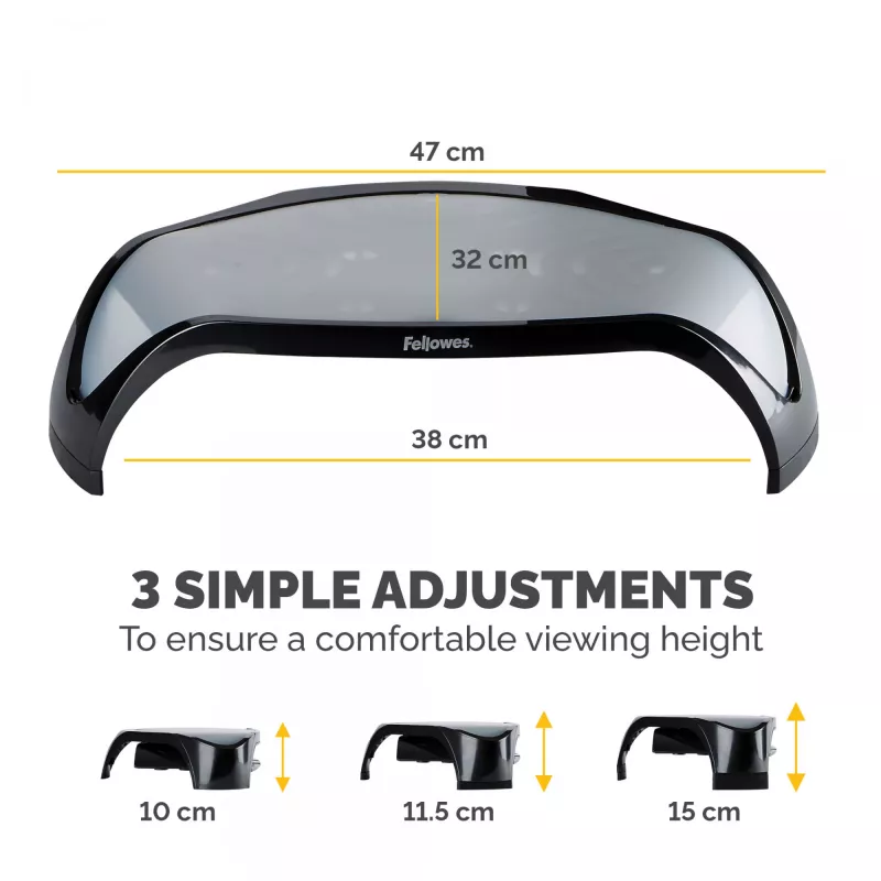 Fellowes datora monitora statīvs ar 3 augstuma regulējumiem - Smart Suites monitora pacēlājs - ergonomisks regulējams monitora statīvs datoriem - maksimālais svars 10 kg/maks. izmērs 21 colla - melns