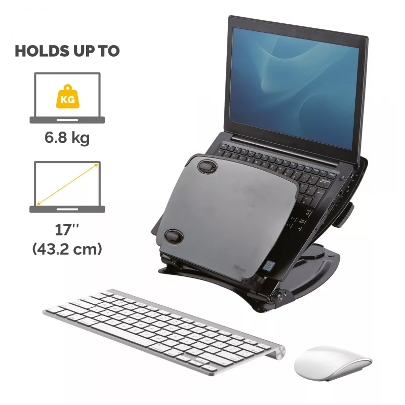 Fellowes Professional Series klēpjdatora darbstacija, melna, metāls, 85–245 mm, 400 mm, 58 mm, 341 mm