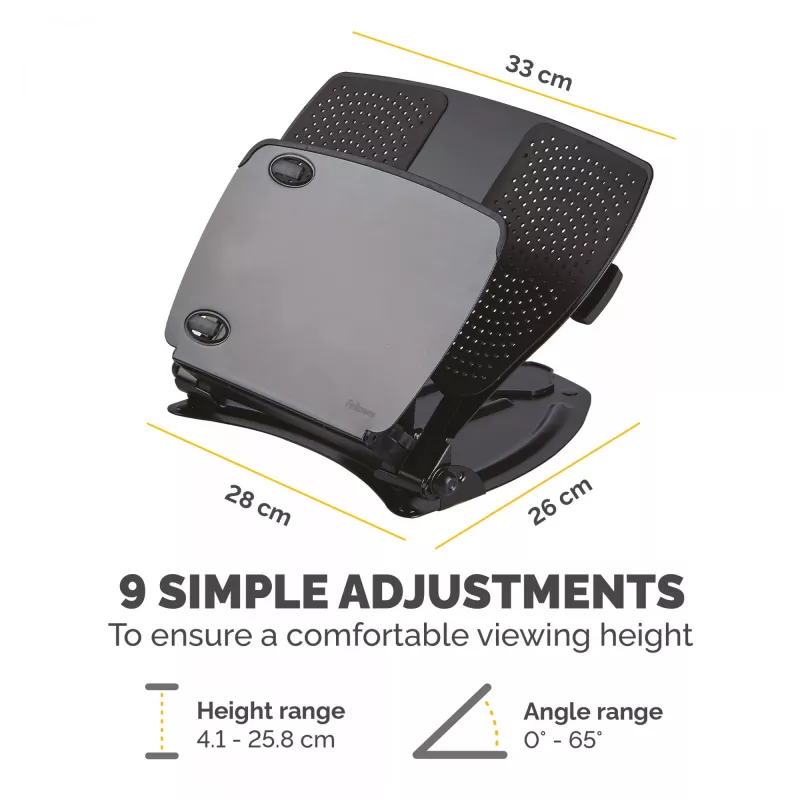 Fellowes Professional Series klēpjdatora darbstacija, melna, metāls, 85–245 mm, 400 mm, 58 mm, 341 mm