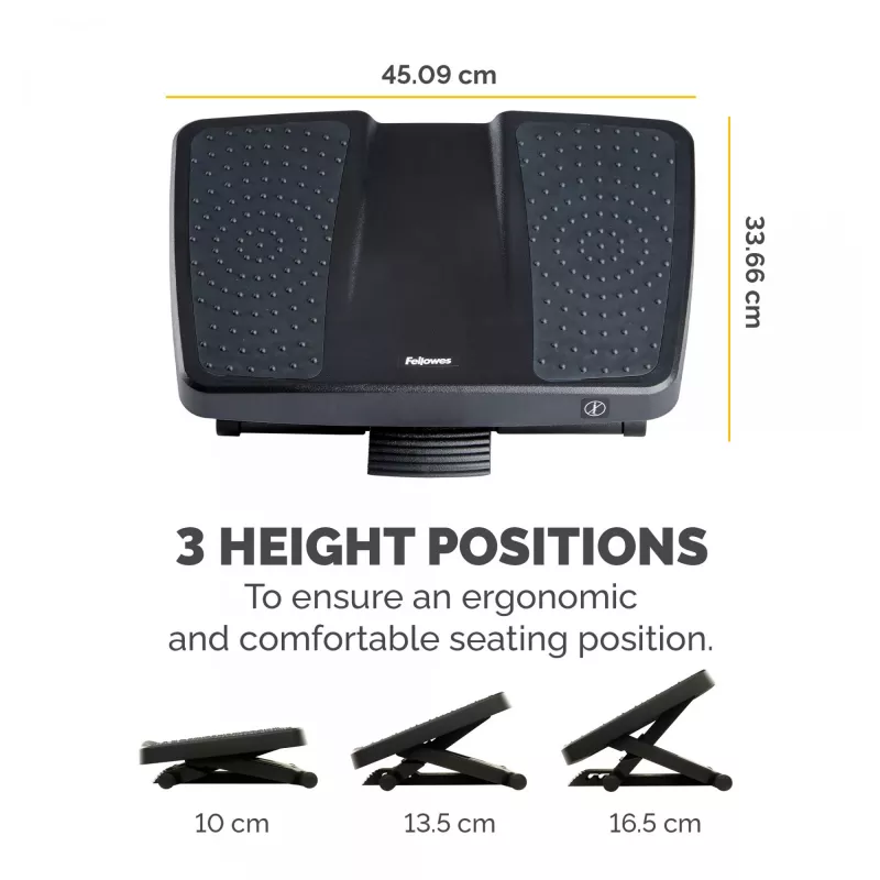 Fellowes kāju balsts zem galda - Professional Series Ultimate Foot Support ergonomisks kāju balsts ar 3 augstuma regulējumiem un masāžas virsmu - kāju balsts birojam un mājām - melns